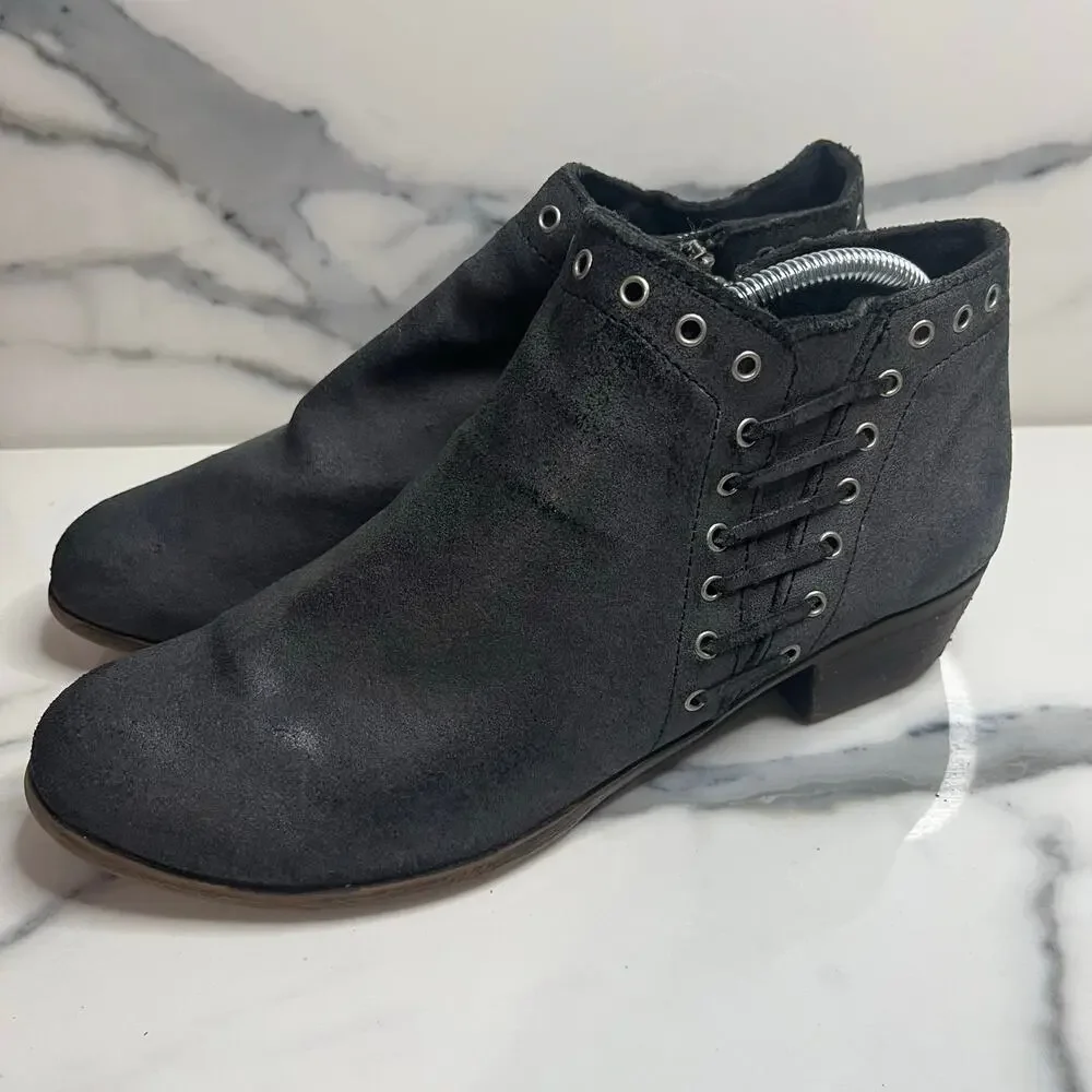 Minnetonka Women's Gray Leather Lace Up Western Whipstitch Brenna Boots Sz 9